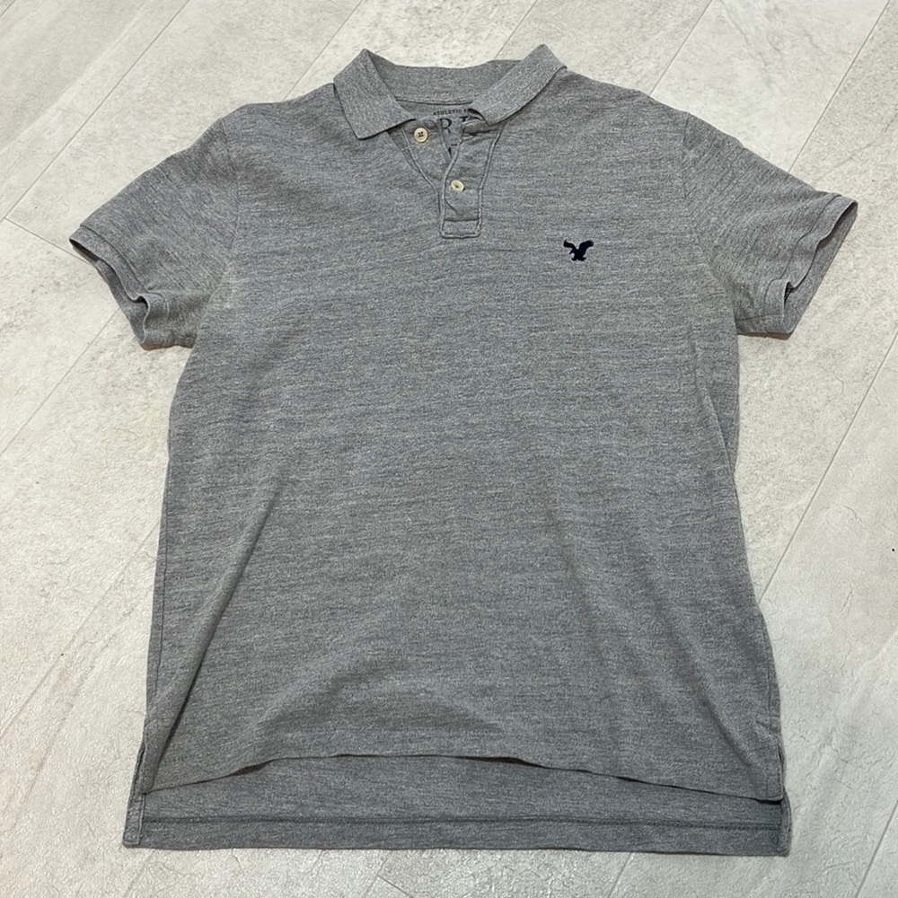American Eagle Mens Polo Sz M Gray Short Sleeve Shirt AE